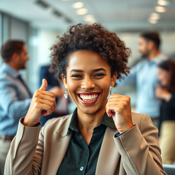 Felice per la Promozione: Una Persona Sorridente al Lavoro