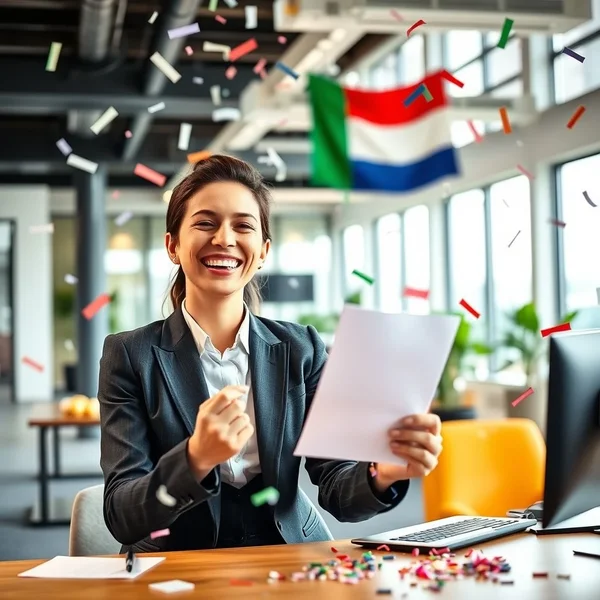 Felice per la Promozione: Een Glimlachend Persoon op het Werk