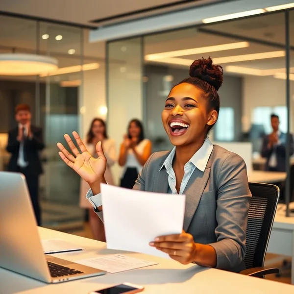 Felice per la Promozione: Una Persona Sorridente al Lavoro