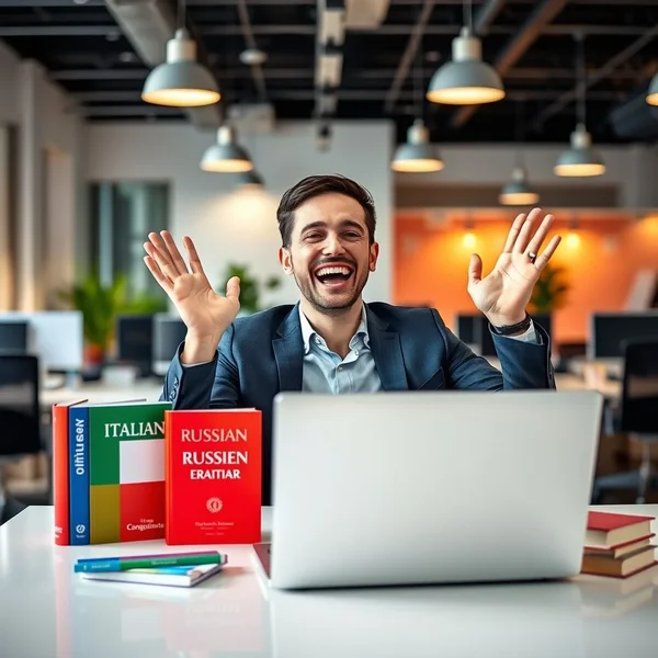 Felice per la Promozione: Улыбающийся человек на работе