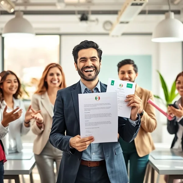 Felice per la Promozione: Una Persona Sorridente al Lavoro