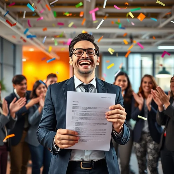 Felice per la Promozione: Una Persona Sorridente al Lavoro
