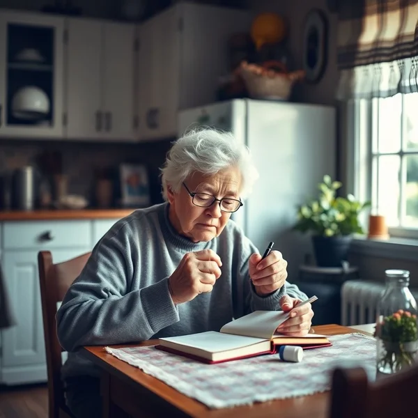 Een oudere persoon die voor zijn gezondheid zorgt