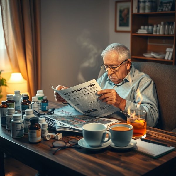 An elderly person taking care of their health