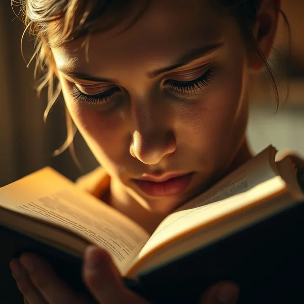 A person moved while reading a story
