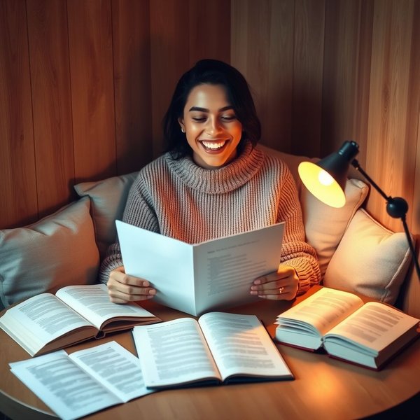 Entusiasta della Novità - Personne souriante lisant une nouvelle