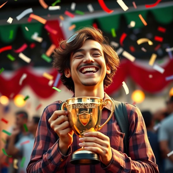 felice per la vittoria