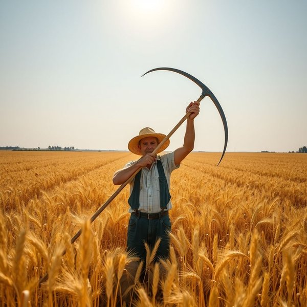 Giugno, la falce in pugno: farmer with sickle in hand