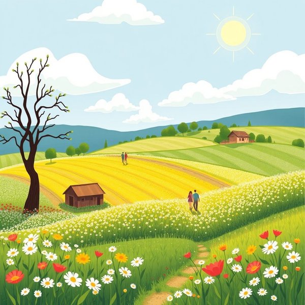 Maggio fa il mondo bello illustrato con fiori e sole