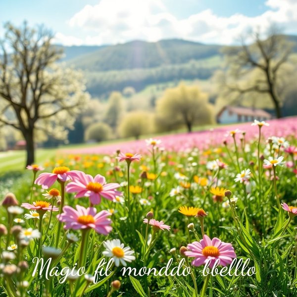 Maggio fa il mondo bello illustrato con fiori e sole