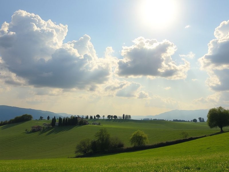 Image: A sunny May day turning cloudy, symbolizing the proverb Caldo di maggio dura poco e fa danno