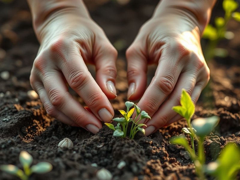 Image of a farmer sowing seeds in a field, with the sun setting, symbolizing future harvest and the idiom Seminare bene per raccogliere meglio