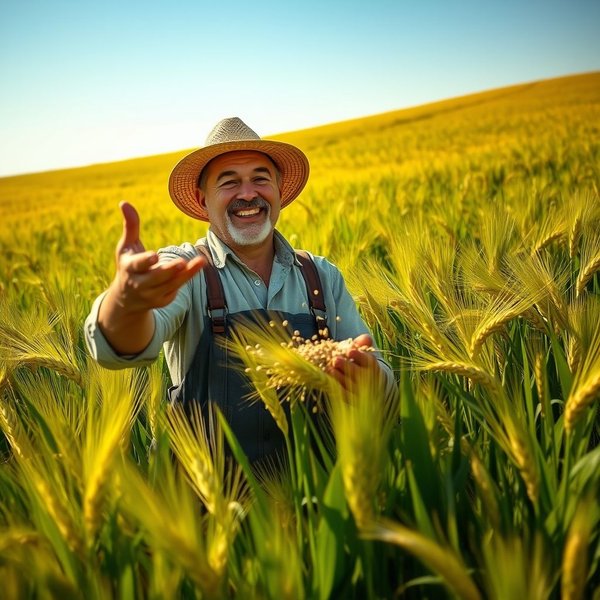 Image of a farmer sowing seeds in a field, with the sun setting, symbolizing future harvest and the idiom Seminare bene per raccogliere meglio